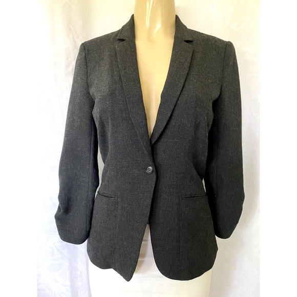 Elizabeth and James Ponte Jacket Blazer Gray 3/4 Ruched Sleeve Barnes On… - Picture 3 of 8